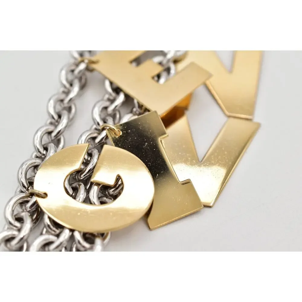 Givenchy Vintage Logo Charm Bracelet Gold Chunky Runway Rare Signed 1980s BinO